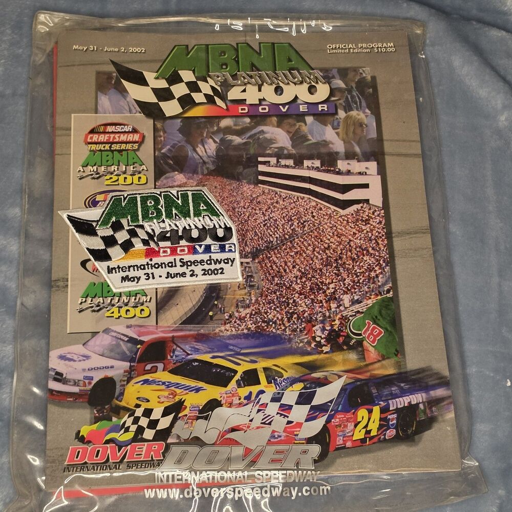 2002 NASCAR Dover MBNA Platinum 400 Program Sealed + Embroidered Patch Bundle